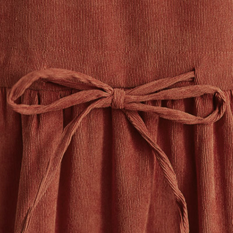 Buddha Stones Robe d'automne-hiver style Tang vintage à col mandarin en velours côtelé uni, manches longues et poches - image 18