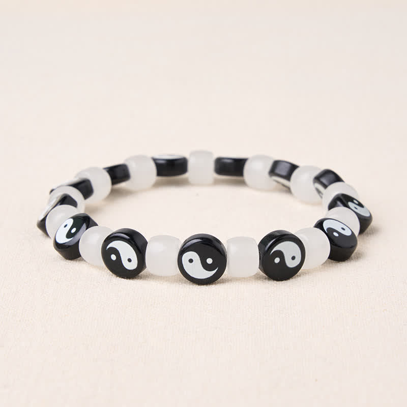 Buddha Stones Bracelet d'équilibre Liuli Yin Yang en perles noires et blanches - Yin Yang (circonférence du poignet : 6,3 à 6,7 po/16 à 17 cm) - image 0