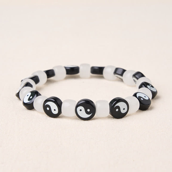 Buddha Stones Bracelet d'équilibre Liuli Yin Yang en perles noires et blanches - Yin Yang (circonférence du poignet : 6,3 à 6,7 po/16 à 17 cm) - image 0