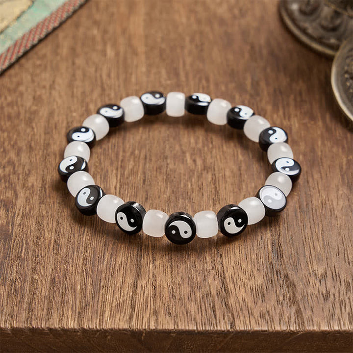 Buddha Stones Bracelet d'équilibre Liuli Yin Yang en perles noires et blanches - image 2