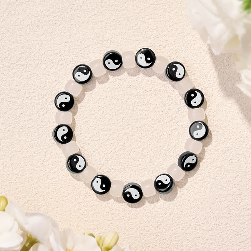 Buddha Stones Bracelet d'équilibre Liuli Yin Yang en perles noires et blanches - image 5