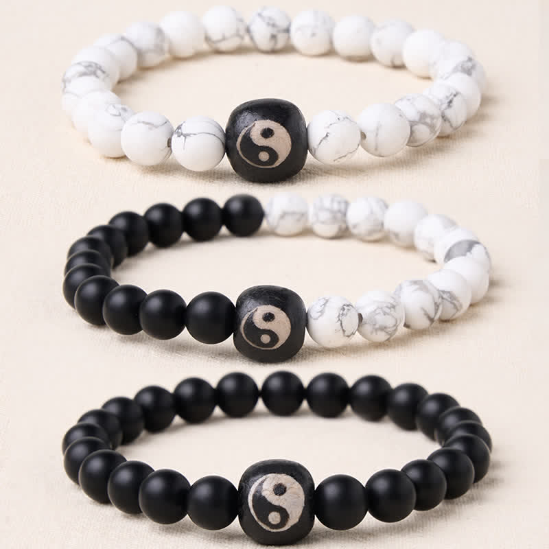 Buddha Stones Bracelet rond Yin Yang en onyx noir et turquoise blanche, orné de perles rondes. - image 20