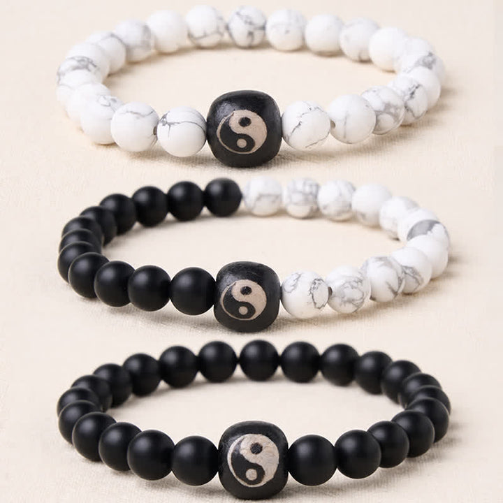 Buddha Stones Bracelet rond Yin Yang en onyx noir et turquoise blanche, orné de perles rondes. - image 20