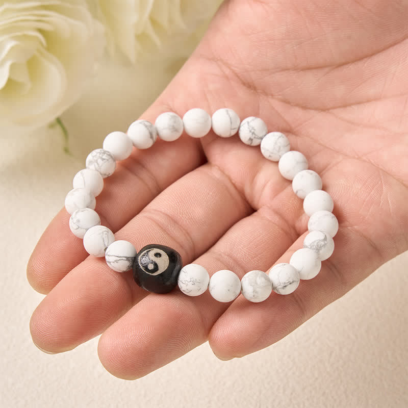 Buddha Stones Bracelet rond Yin Yang en onyx noir et turquoise blanche, orné de perles rondes. - image 15