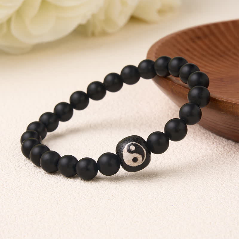 Buddha Stones Bracelet rond Yin Yang en onyx noir et turquoise blanche, orné de perles rondes. - image 18