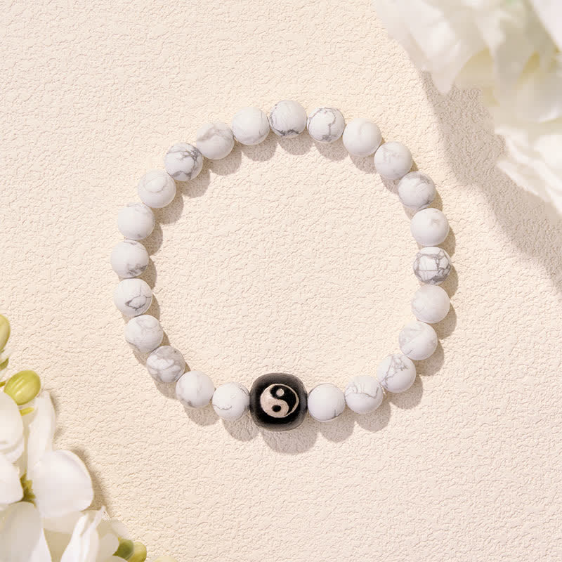 Buddha Stones Bracelet rond Yin Yang en onyx noir et turquoise blanche, orné de perles rondes. - image 14