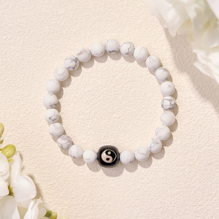 Buddha Stones Bracelet rond Yin Yang en onyx noir et turquoise blanche, orné de perles rondes. - image 14