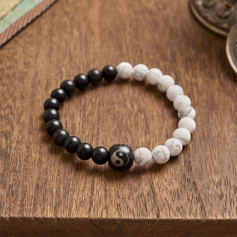 Buddha Stones Bracelet rond Yin Yang en onyx noir et turquoise blanche, orné de perles rondes. - image 4