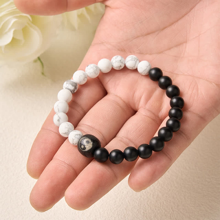 Buddha Stones Bracelet rond Yin Yang en onyx noir et turquoise blanche, orné de perles rondes. - image 5