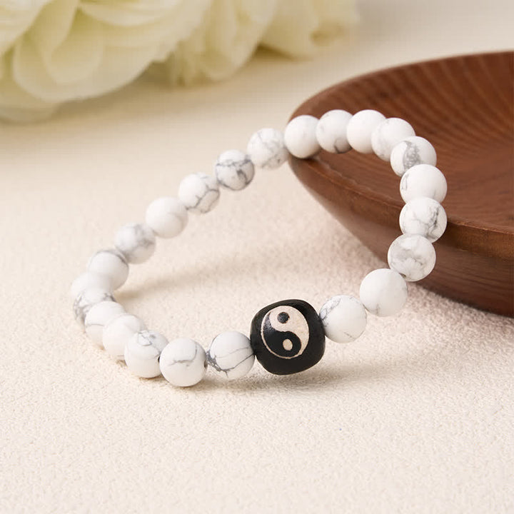 Buddha Stones Bracelet rond Yin Yang en onyx noir et turquoise blanche, orné de perles rondes. - image 12