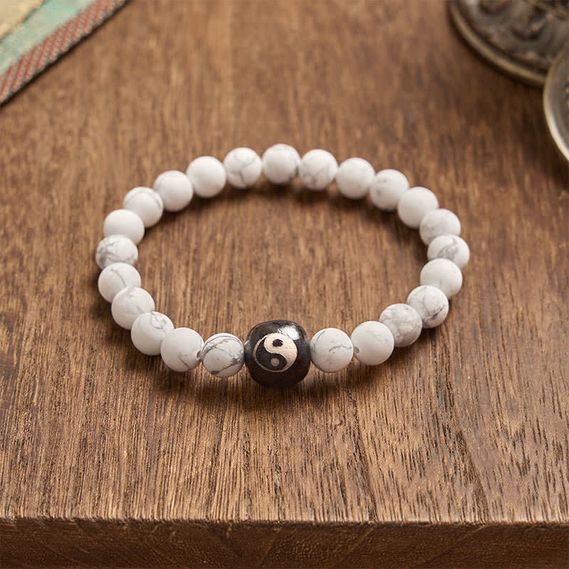Buddha Stones Bracelet rond Yin Yang en onyx noir et turquoise blanche, orné de perles rondes. - image 13
