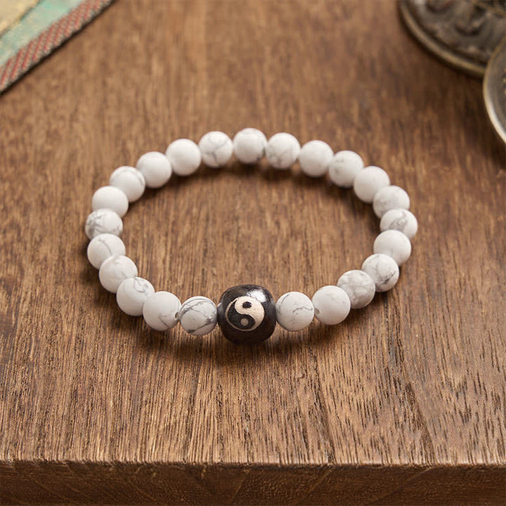 Buddha Stones Bracelet rond Yin Yang en onyx noir et turquoise blanche, orné de perles rondes. - image 13