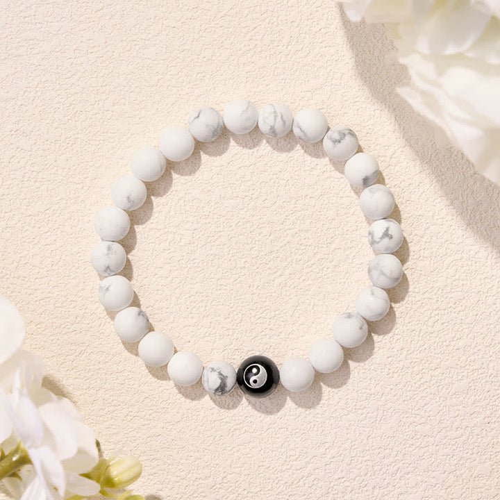 Buddha Stones Bracelet Yin Yang en perles rondes d'onyx noir, turquoise blanche et obsidienne noire. - image 15