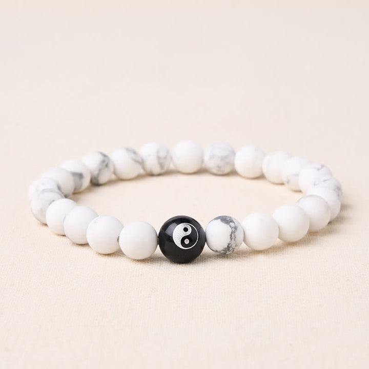 Buddha Stones Bracelet Yin Yang en perles rondes d'onyx noir, turquoise blanche et obsidienne noire. - Turquoise blanche - 5,9–6,3 pouces (15–16 cm) - image 11
