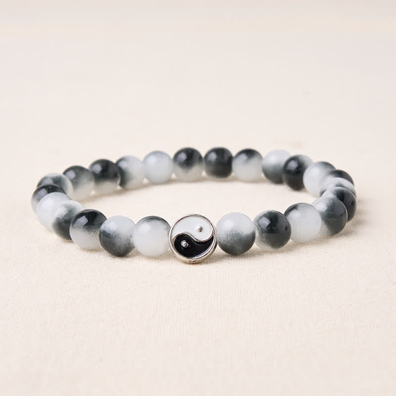 Buddha Stones Bracelet d'équilibre bicolore Yin Yang en alliage et perles plates et verre - Yin Yang (circonférence du poignet : 5,9 à 6,3 po/15 à 16 cm) - image 0