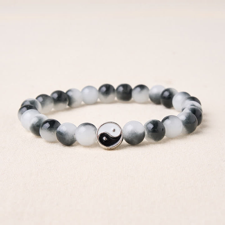 Buddha Stones Bracelet d'équilibre bicolore Yin Yang en alliage et perles plates et verre - Yin Yang (circonférence du poignet : 5,9 à 6,3 po/15 à 16 cm) - image 0