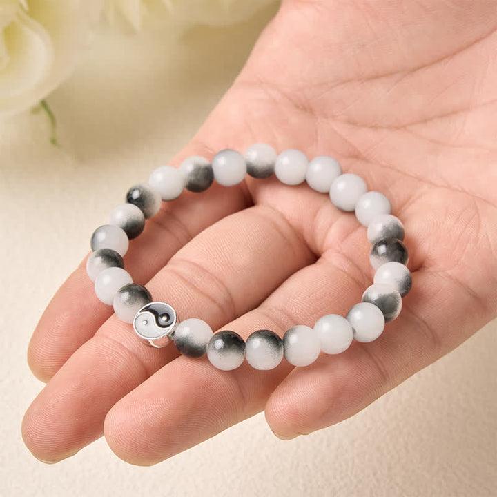 Buddha Stones Bracelet d'équilibre bicolore Yin Yang en alliage et perles plates et verre - image 4