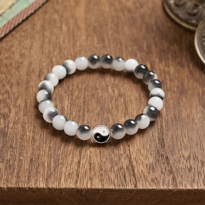 Buddha Stones Bracelet d'équilibre bicolore Yin Yang en alliage et perles plates et verre - image 3