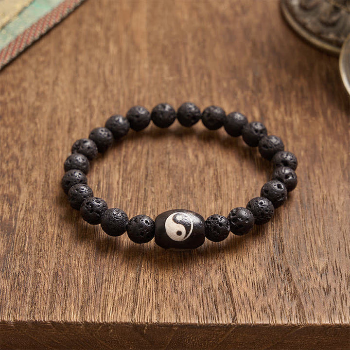 Buddha Stones Bracelet de soutien en perles Yin Yang en pierre de lave et onyx noir. - image 2