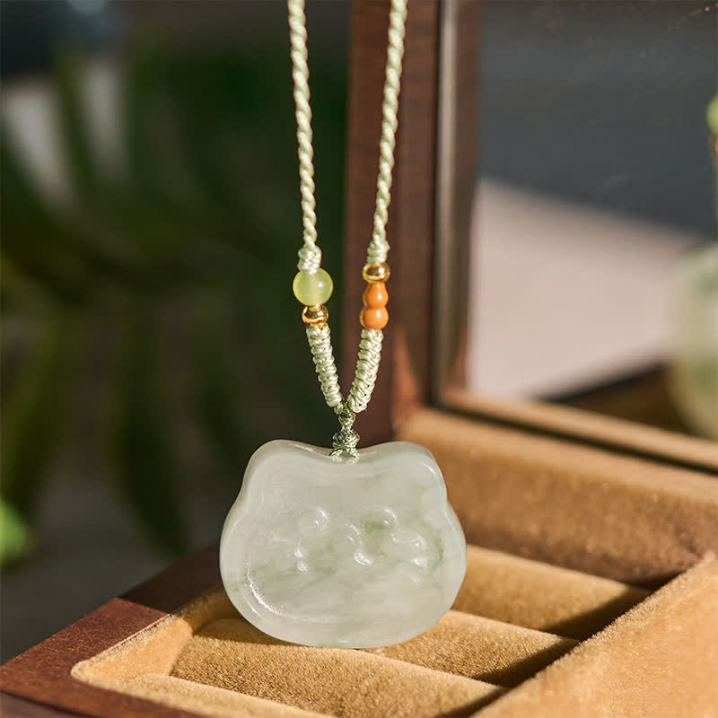Buddha Stones Collier tissé à la main en jade naturel et chat Harmony - image 4