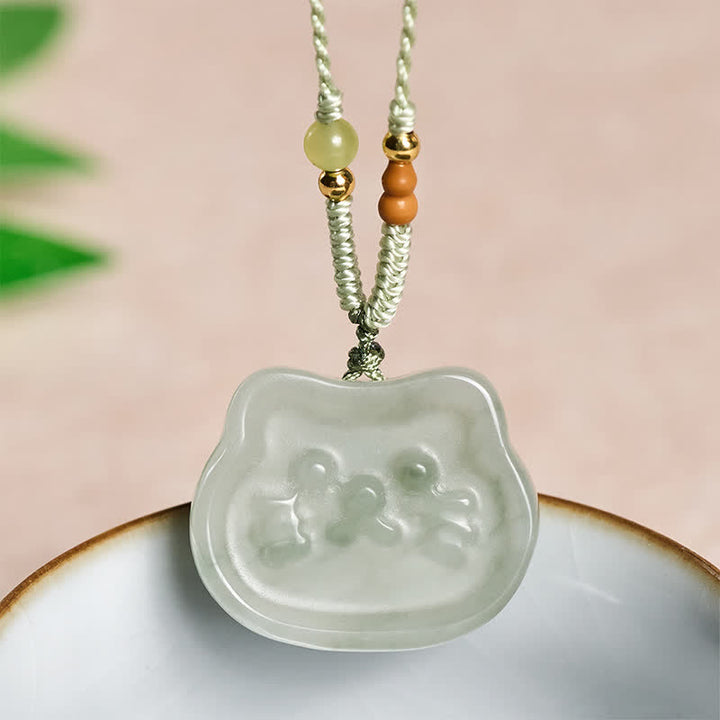 Buddha Stones Collier tissé à la main en jade naturel et chat Harmony - Jade naturel (la couleur peut varier) - image 0