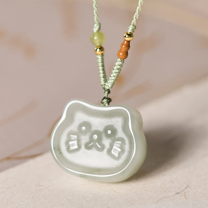 Buddha Stones Collier tissé à la main en jade naturel et chat Harmony - image 2