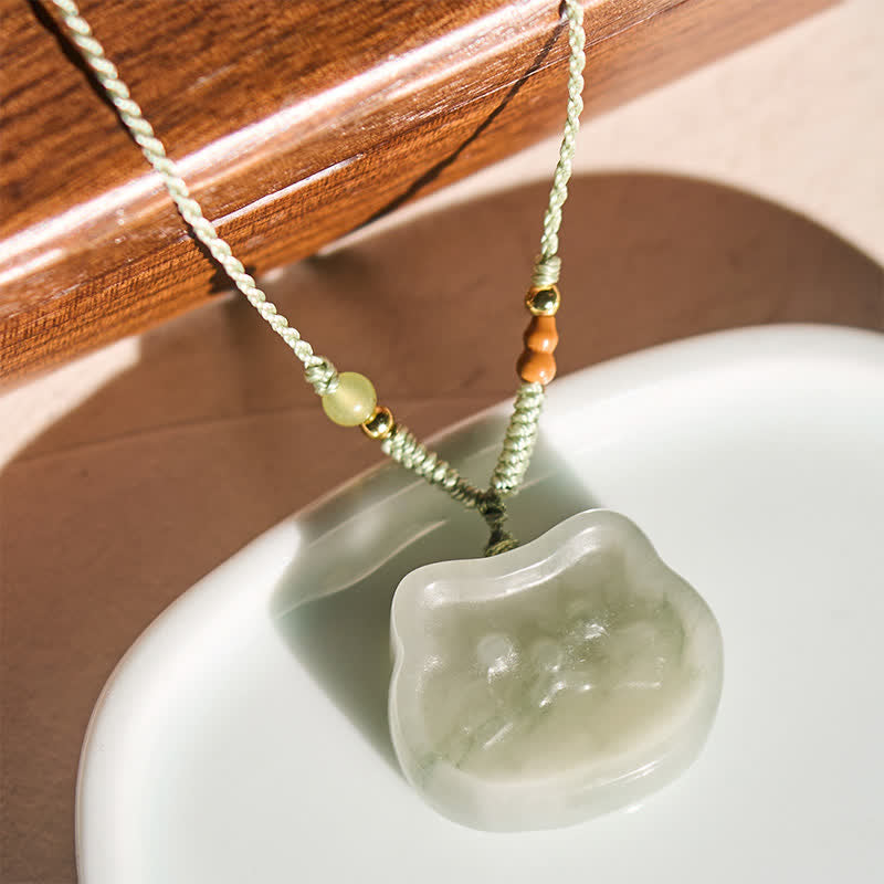 Buddha Stones Collier tissé à la main en jade naturel et chat Harmony - image 1