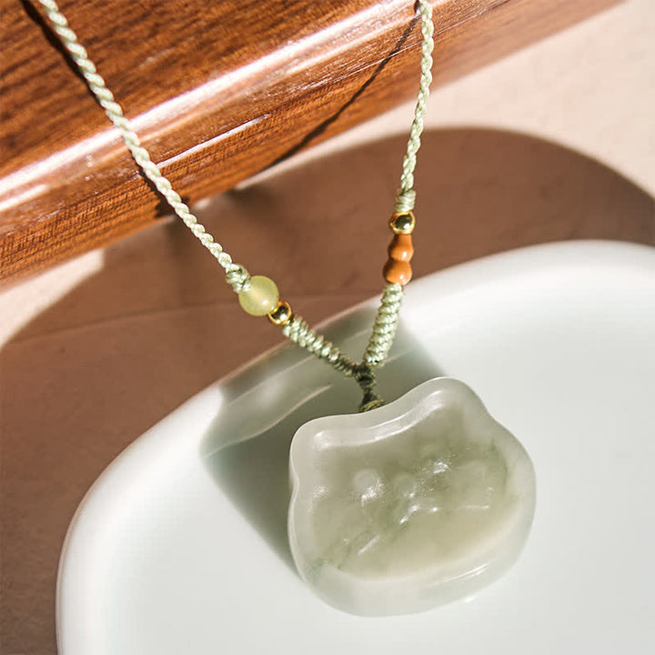 Buddha Stones Collier tissé à la main en jade naturel et chat Harmony - image 1