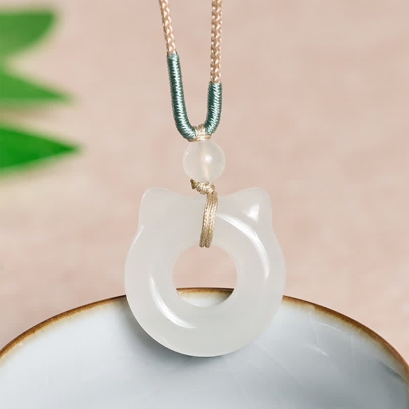 Buddha Stones Collier pendentif chat de prospérité en jade de Tianshan, boucle de paix - image 2