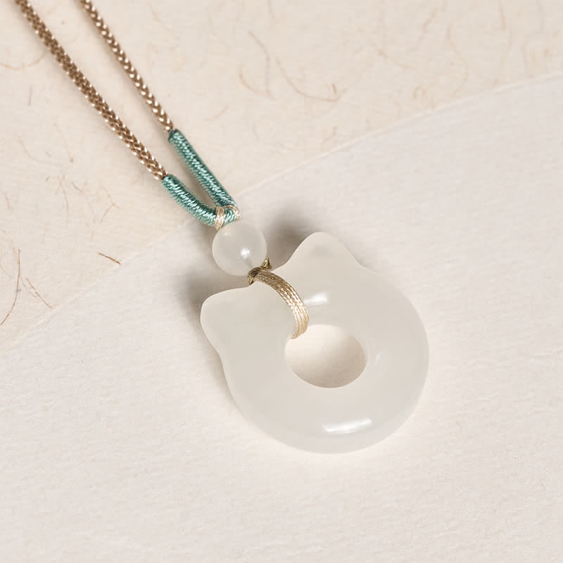 Buddha Stones Collier pendentif chat de prospérité en jade de Tianshan, boucle de paix - image 1