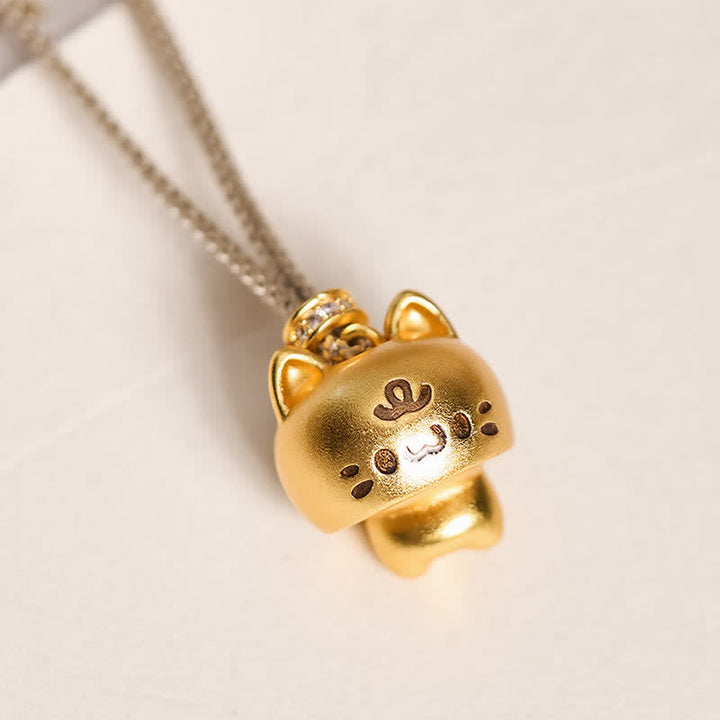 Buddha Stones Collier de guérison avec pendentif chat en cuivre plaqué or - image 3
