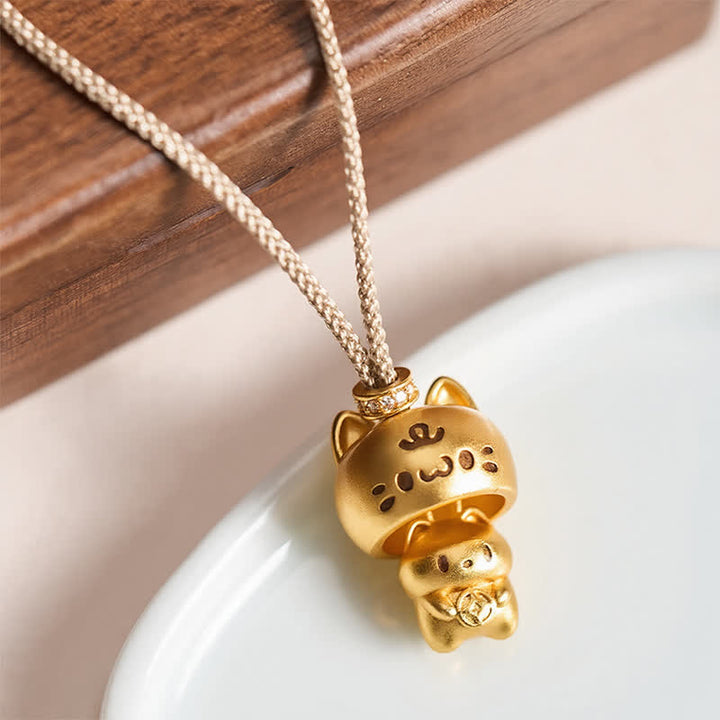 Buddha Stones Collier de guérison avec pendentif chat en cuivre plaqué or - Cuivre (Richesse ♥ Chance) - image 0