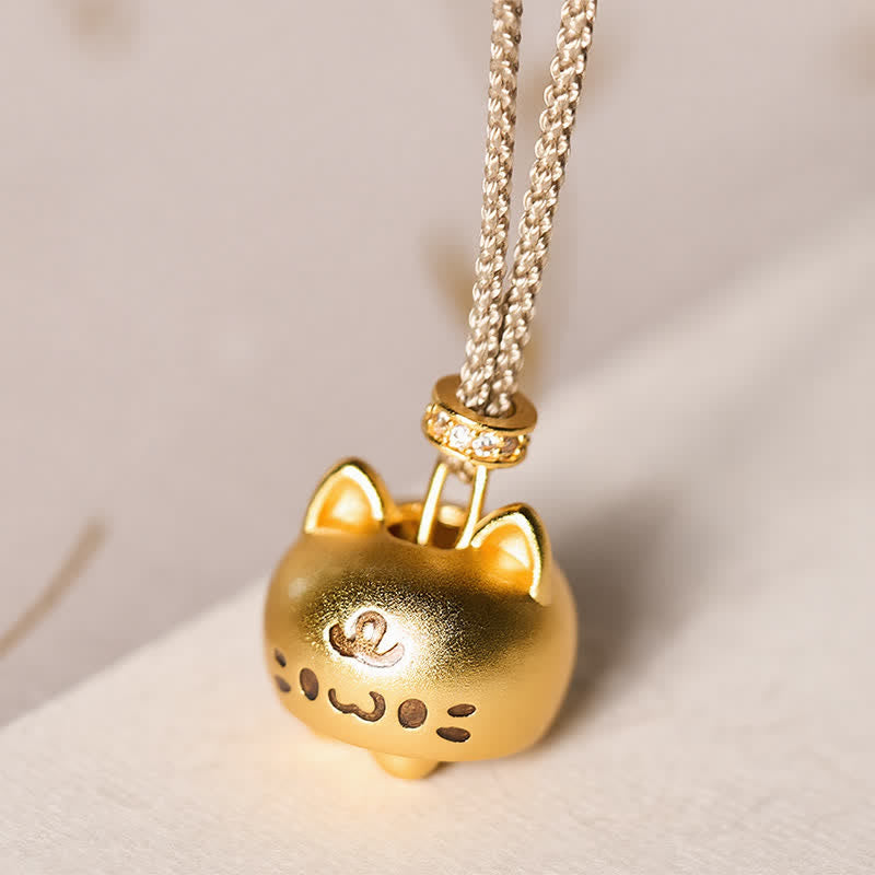 Buddha Stones Collier de guérison avec pendentif chat en cuivre plaqué or - image 2