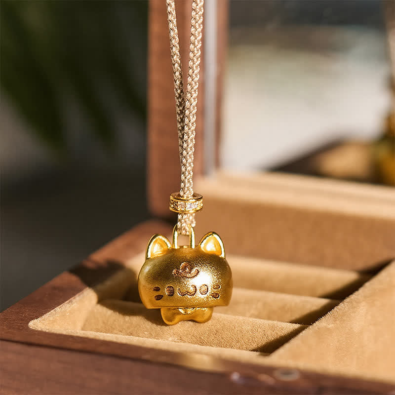 Buddha Stones Collier de guérison avec pendentif chat en cuivre plaqué or - image 4