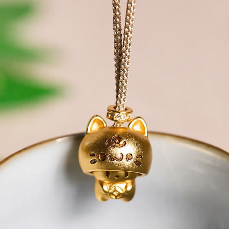 Buddha Stones Collier de guérison avec pendentif chat en cuivre plaqué or - image 1