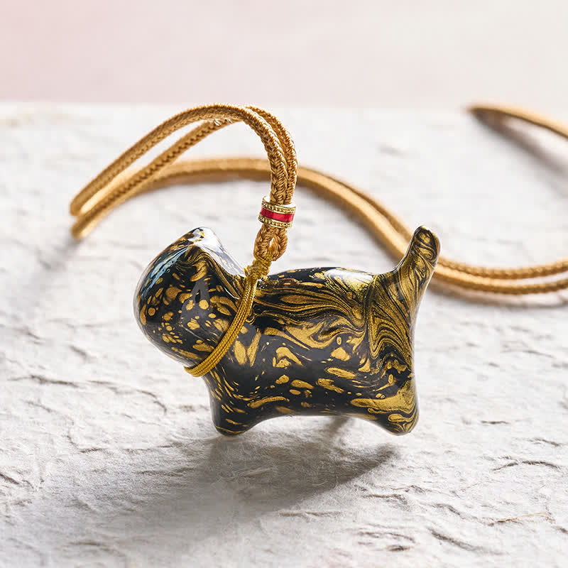 Buddha Stones Collier à breloque chat mignon - Motif aléatoire noir et or - image 0