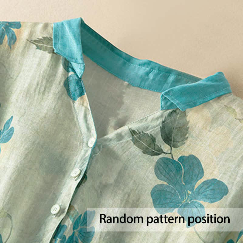 Robe midi à manches courtes, motif floral contrasté et poches , Buddha Stones - image 1