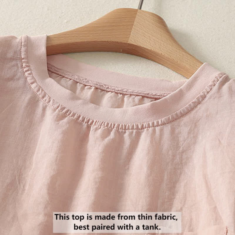 T-shirt femme à manches courtes avec broderie décontractée et cœur rouge en forme de Buddha Stones - image 1