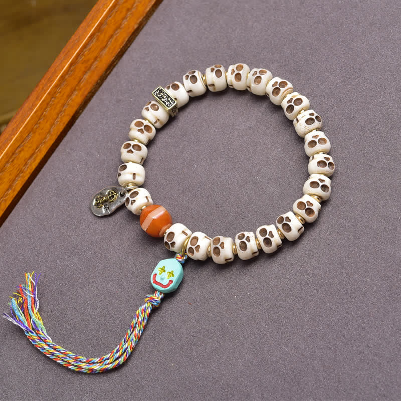 Buddha Stones Bracelet d'ancrage en perles d'os tibétaines, motif crâne du Seigneur de la Forêt des Cadavres - image 4