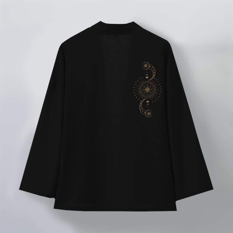 Buddha Stones Kimono pour homme en coton à motif céleste de phases lunaires et de soleil, ouvert sur le devant - image 8