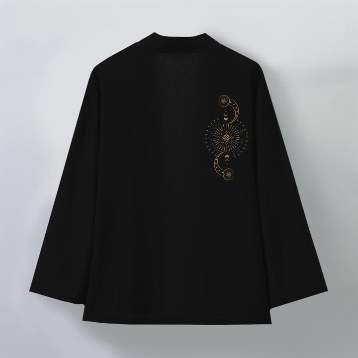 Buddha Stones Kimono pour homme en coton à motif céleste de phases lunaires et de soleil, ouvert sur le devant - image 8