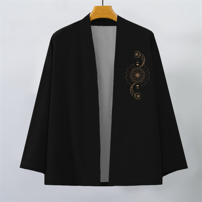 Buddha Stones Kimono pour homme en coton à motif céleste de phases lunaires et de soleil, ouvert sur le devant - image 7