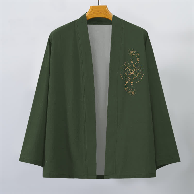 Buddha Stones Kimono pour homme en coton à motif céleste de phases lunaires et de soleil, ouvert sur le devant - image 10
