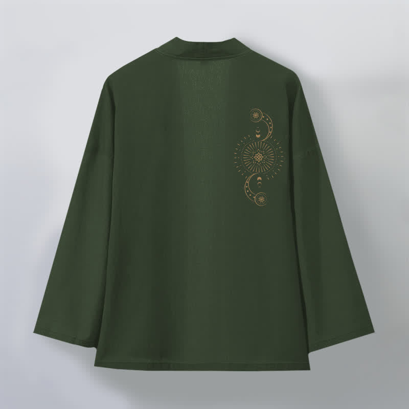 Buddha Stones Kimono pour homme en coton à motif céleste de phases lunaires et de soleil, ouvert sur le devant - image 11