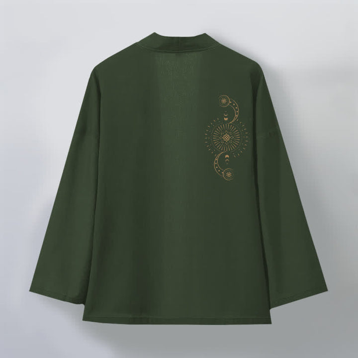 Buddha Stones Kimono pour homme en coton à motif céleste de phases lunaires et de soleil, ouvert sur le devant - image 11