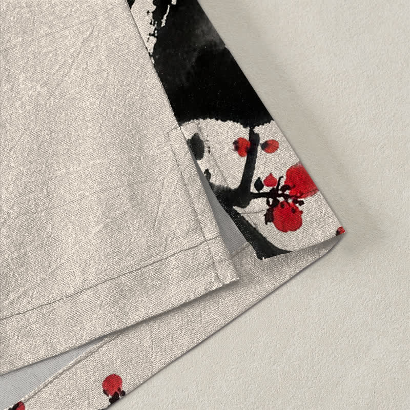 Buddha Stones Kimono pour homme à motif de fleurs de prunier et encre de coton, ouvert sur le devant - image 4