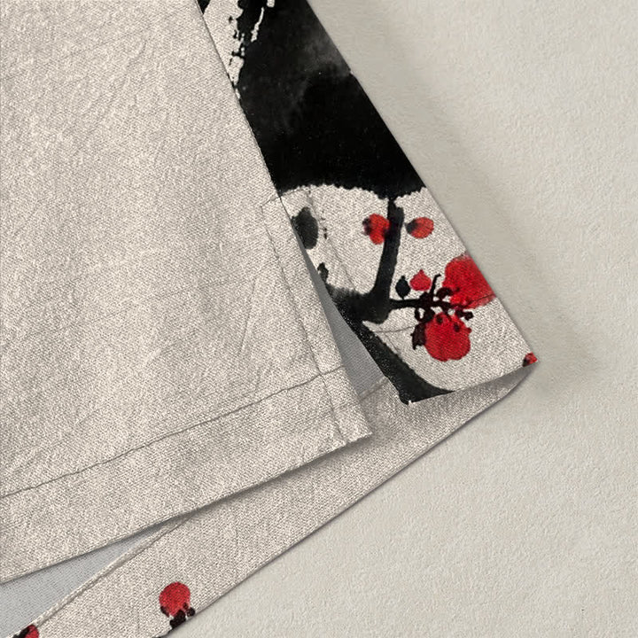 Buddha Stones Kimono pour homme à motif de fleurs de prunier et encre de coton, ouvert sur le devant - image 4