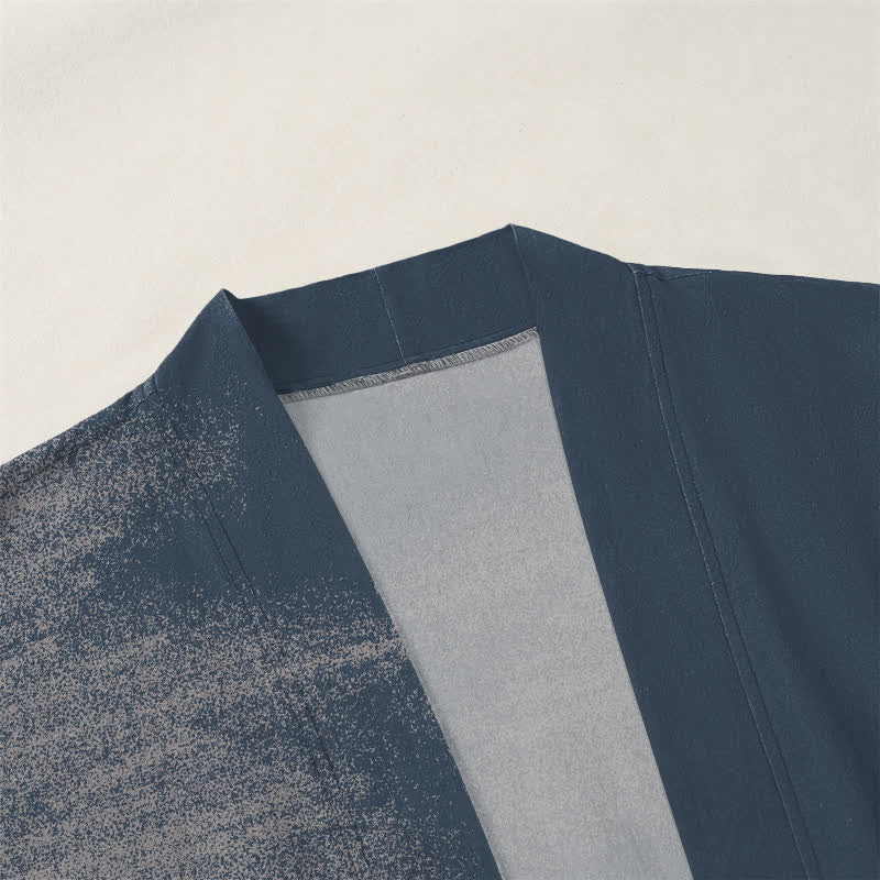 Buddha Stones Kimono pour homme ouvert sur le devant, motif grues, lune et vagues, en coton - image 3