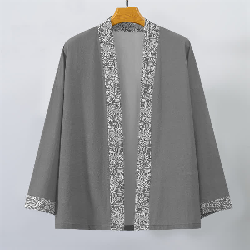 Buddha Stones Kimono pour homme en coton à motif vagues océaniques, ouvert sur le devant - image 7