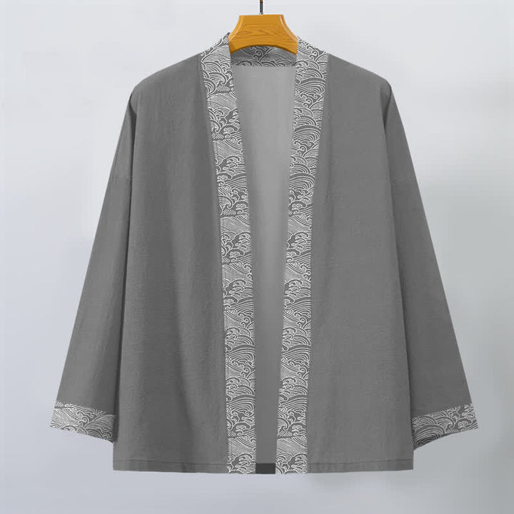Buddha Stones Kimono pour homme en coton à motif vagues océaniques, ouvert sur le devant - image 7